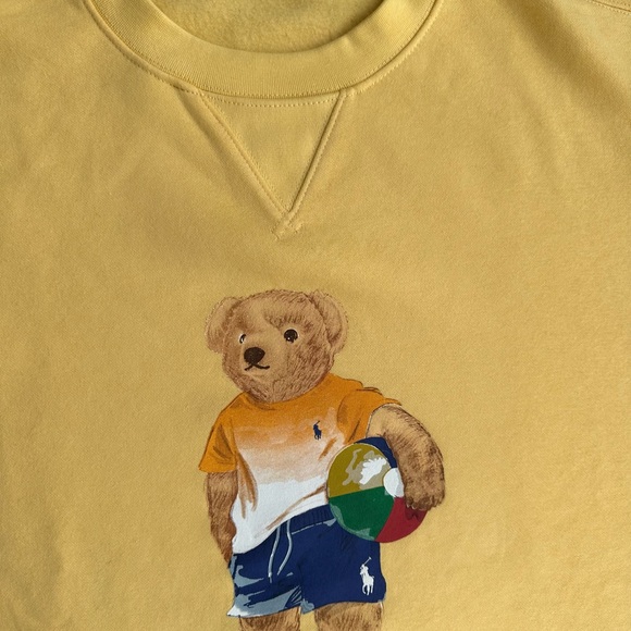 Polo Ralph Lauren Men XLT TeddyBear Beach Ball Yellow Crew Sweatshirt SweaterNWT - Picture 6 of 7